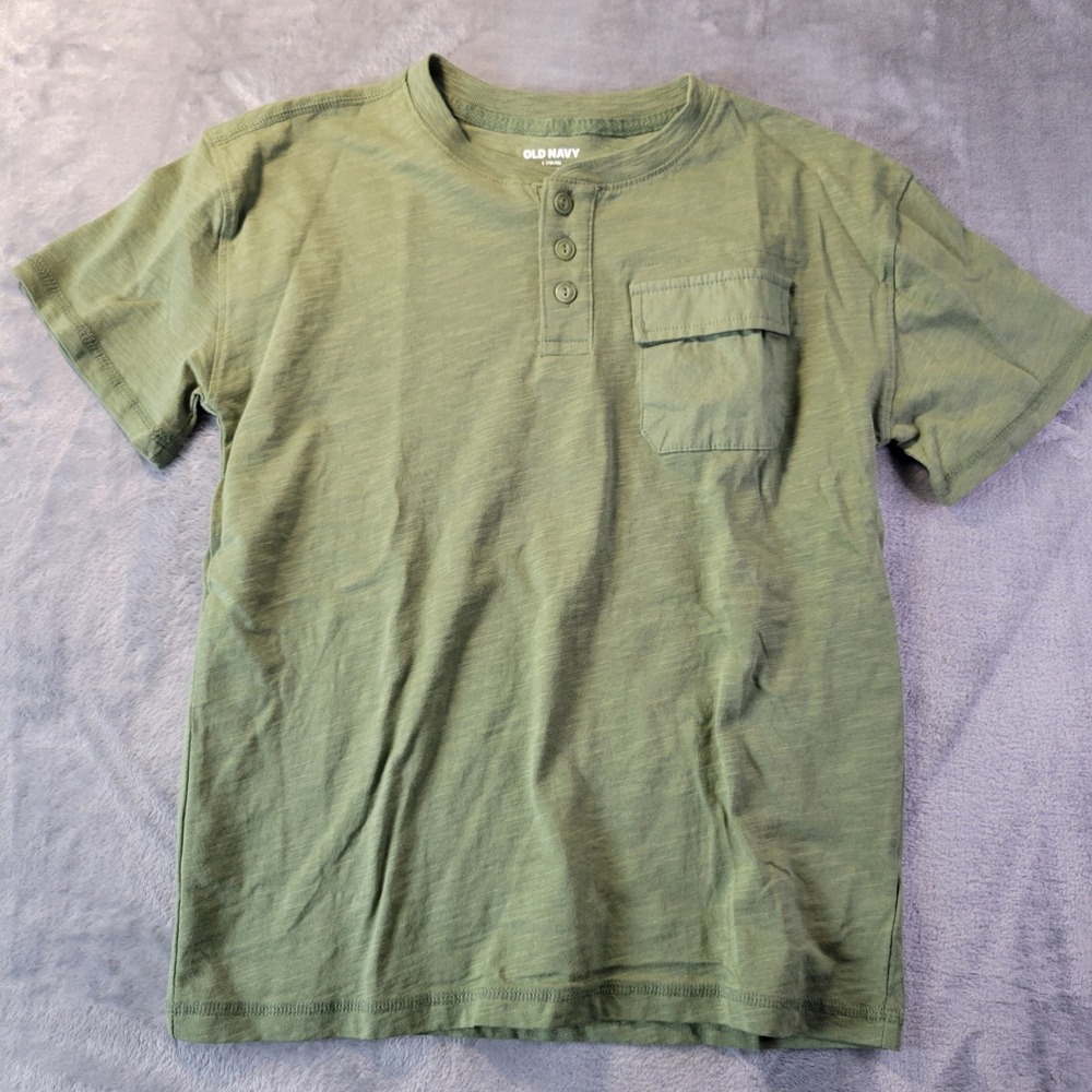 Old Navy Boys Henley Utility Pocket Boys Green Tee Size L Casual Everyday